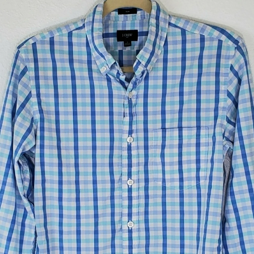J. CREW SLIM FIT Blue & White Long-Sleeve Shirt, S